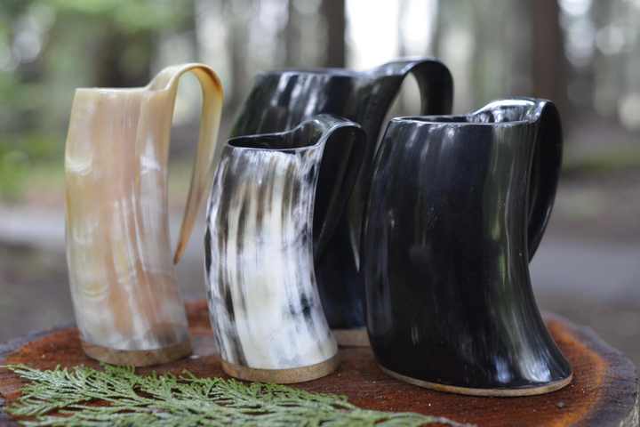 Handcrafted Viking-Style Drinking Horn Mug - Authentic & Unique Gift Real Buffalo Koi Horn ,Horn Drinking Cup.