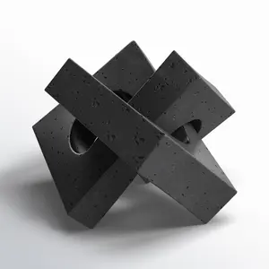 Design géométrique noir à emboîtement en aluminium plaqué argent antique Sculpture polie Art Home Decor - Product Image 4