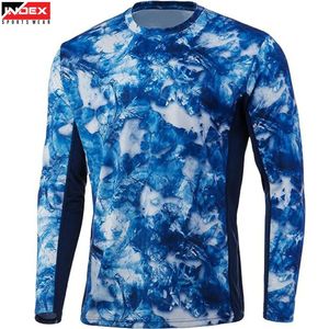 INDEX Men's Long Sleeve Compression Shirt Blue <b>Tie</b> Dye Print Quick Dry Slim Fit O-Neck Sporty Design - Product Image 1