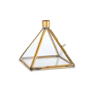 Candlestick Rustic geometric pyramid glass Vintage Antique Candle display Holder Colorful Frosted Amber Black Clear