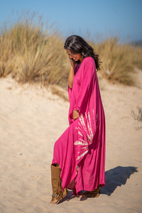 Vestido largo de algodón bohemio de verano para mujer, caftán teñido a mano con cuello en V y mangas tres cuartos, moda de playa de talla grande - Product Image 3