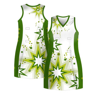 Conception gratuite OEM, uniforme de basket-ball pour femmes, robe de netball, blanc bleu imprimé, respirant, extensible dans les 4 sens, évacuation de l'humidité - Product Image 1