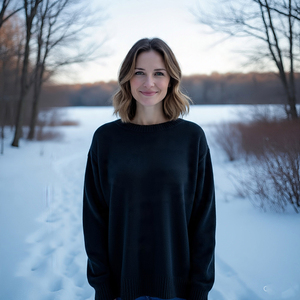 เสื้อสเวตเตอร์ผ้าขนโมแฮร์แขนยาวแบบสวมหัวแขนยาวเปิดไหล่สำหรับผู้หญิง - Product Image 4