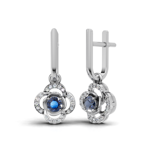 ต่างหูห่วงทรงหยดน้ำประดับเพชรบลูฟลอรัล 18K ทองคำแท้ สไตล์คลาสสิก - Product Image 1