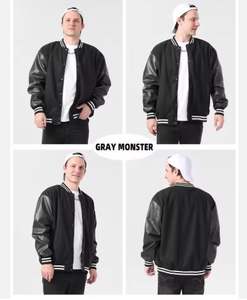 แจ็กเก็ตสไตล์นักศึกษาย้อนยุคสำหรับผู้ชายเสื้อแจ็คเก็ตหนัง PU ปักลายทรงหลวมใส่ฤดูใบไม้ผลิ - Product Image 4