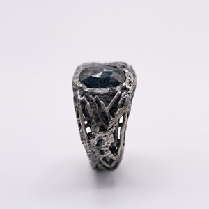 แหวนแต่งงานวินเทจทำมือ เงินแท้ 925 ดีไซน์กิ่งไม้ธรรมชาติ ชุบโรเดียม ประดับไคยาไนต์แกะสลักด้วยแว็กซ์ ได้รับการรับรอง - Product Image 2