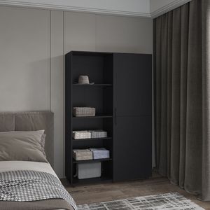 FREE DELIVERY Compact One-Door Freestanding Black Armoire Eco High Bedroom <b>Wardrobe</b> with <b>Hanging</b> Rod and Interior Shelves - Product Image 1