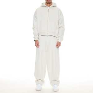 Ensemble de survêtement unisexe décontracté épais à coupe droite et ample avec sweat-shirt et pantalon de jogging vierge - Product Image 1