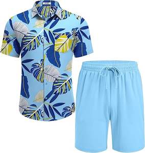 Ventes en gros de chemises et shorts d'été personnalisés de style hawaïen pour hommes, ensembles à manches courtes avec imprimé floral - Product Image 1