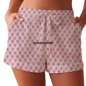 Shorts mini 100% coton, imprimé floral multicolore, taille élastique, décontracté, demi-longueur, toutes tailles, pour les vacances - Product Image 4
