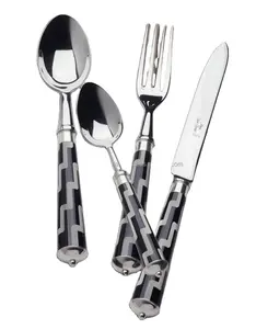 Ensemble de couverts de qualité exclusive couverts argenterie en acier inoxydable avec manche émaillé noir et gris ensemble de cuillères élégantes - Product Image 1