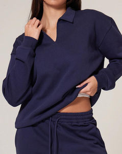 Conjunto de Dos Piezas para Mujer, Otoño Invierno, Estilo Europeo Americano, Informal, Manga Larga, Media Cremallera, Pantalones Anchos de Pierna Ancha - Product Image 5