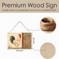 Décoration Murale Rustique en Bois Coq 30x20cm, Panneau MDF Paysage avec Corde de Jute, pour Ferme, Jardin, Maison, Décoration Champêtre