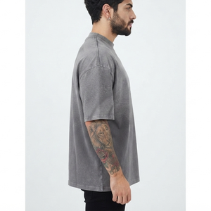 T-shirt OEM pour homme, été 2026, 210 g/m², coupe oversize, délavé à l'acide, 100 % coton, couleur unie, effet soleil délavé, vintage, col rond, manches courtes - Product Image 3