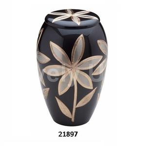 Engraved Silver Flower Design Urns Funeral Urn Cremation Urn for Human <b>Ashes</b> Memorial Jar <b>Pot</b> for Male & Female (Silver & Black) - Product Image 1