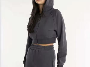 Customize Cropped <b>Hoodie</b> Tutrleneck OEM Yoga Sports <b>Workout</b> Cheap Cropped short Zipper Up <b>Hoodie</b> For Woman - Product Image 3