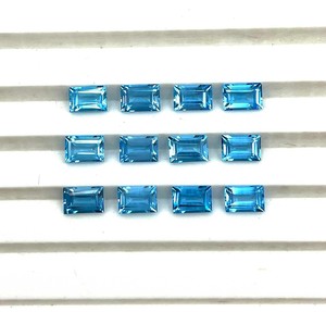 Piedra de corte Baguette de Topacio Azul suizo de alta calidad de 4x6mm, piedras preciosas sueltas facetadas de topacio Natural para la fabricación de joyas por fabricante - Product Image 1