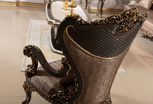 Luxury French Rococo Accent <b>Chair</b> Featuring Intricate Floral Carvings and Premium Jacquard Upholstery - Product Image 5