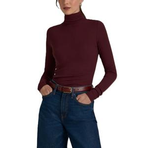 Camiseta de Cuello Alto Ajustada de Manga Larga con Logo Personalizado de Calidad Premium al por Mayor para Mujer, 95% Algodón 5% Tejido Liso Teñido - Product Image 1