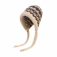 Bonnet en tricot acrylique jacquard vintage avec cache-oreilles pour femme, épais et chaud pour l'hiver