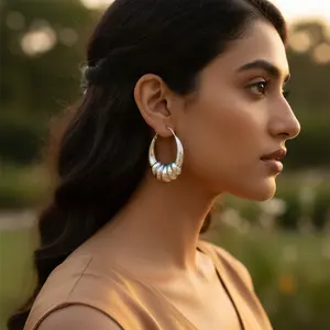 "925 <b>Silver</b> Ribbed <b>Hoop</b> Earrings for Women-Fashion Cuff Earrings" - Product Image 2