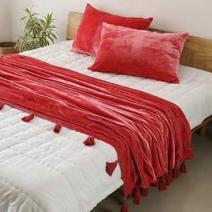 Venta al por mayor colcha de terciopelo rosa de lujo hecha a mano borlas anudadas manta sofá bohemio tamaño personalizado para la vida de invierno - Product Image 4