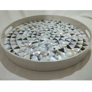 ถาดเสิร์ฟทำจากไม้ทรงกลมประดับมุกสุดหรูสำหรับใช้ในบ้าน - Product Image 1