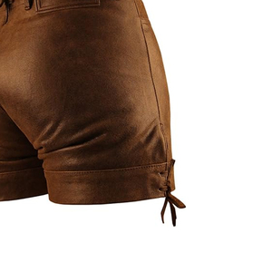 Pantalones cortos de cuero genuino para mujer, ropa informal elegante, cintura ajustable, cómodos, transpirables, ligeros, diseño de moda - Product Image 6