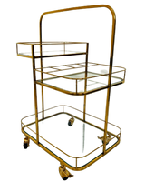 Chariot de bar moderne à 2,5 niveaux en acier inoxydable et verre trempé, or/or rose, avec 4 roues pivotantes pour restaurants et salles à manger