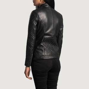 Black <b>Sheepskin</b> & PU Leather Biker & Bomber <b>Jacket</b> for Men Spring & Autumn Quilted with Polyester or Cotton Filling - Product Image 5