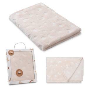 Manta de Felpa Estampada Luna y Estrellas Beige 80x110cm, Técnica de Tejido - Product Image 1