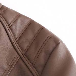 Veste en cuir véritable pour femme à manches longues, col montant, décontractée, imperméable, respirante, rembourrage en polyester tricoté pour l'hiver - Product Image 4