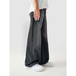 กางเกงทรงตรงขากว้างสไตล์ฮิปฮอปวินเทจ ผ้ายีนส์สีเข้มฟอกหิน ตกแต่งด้วยงานปัก - Product Image 6