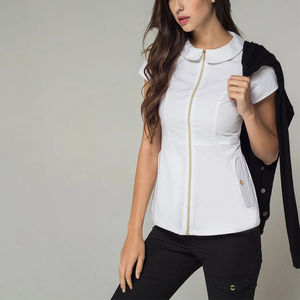 Nouveau Style de fermeture éclair 2 poches gris femmes tricoté Spandex respirant confortable gommage médical ensembles en gros mode infirmière - Product Image 2