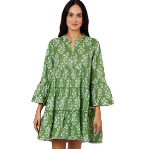 Color sólido Blanco Estampado floral Manga tres cuartos Cuello en V Mujeres Ruffle Diseñador Mini Vestido corto para la ocasión - Product Image 1