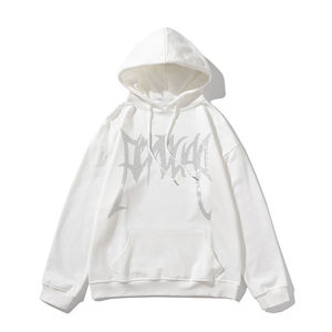 Nouveauté 2025 Sweat à capuche imprimé en relief décontracté pour hommes et femmes Sweat à capuche ample imprimé en coton avec strass - Product Image 4