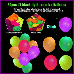 Neon Nguồn cung cấp bên thiết lập UV Blacklight streamers Neon Vòng hoa giấy vòng tròn chấm sao treo trang trí ánh sáng màu đen Đảng Kit - Product Image 3