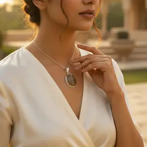 Pendentif en argent 925 avec pierre précieuse améthyste naturelle, pierre de jaspe, pendentif religieux fait à la main, forme de diamant taille émeraude, bijoux - Product Image 3