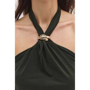 Chemise à épaules dénudées décontractée avec logo brodé, col à volants, décoration en dentelle, satin, soie, mousseline, tricotée pour les fêtes, automne, printemps - Product Image 3