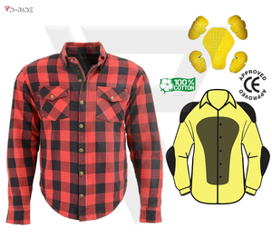 Camisa de Franela a Cuadros Negra y Blanca para Hombre con Protección Extraíble para Motocicleta para la Seguridad de los Motociclistas, Hecha en Pakistán - Product Image 1