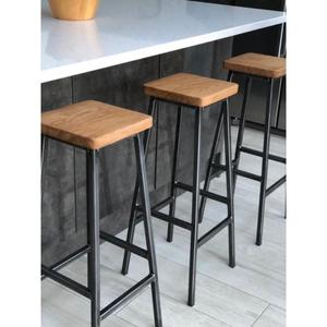 Durable <b>Wood</b> and Iron bar <b>Stool</b> with Ergonomic Design and Footrest for Maximum comfort and Timeless Elegance - Product Image 3