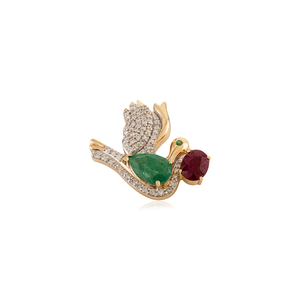 Luxurious New Creative Design Precious Gemstone Emerald Ruby & <b>Diamond</b> Unisex Dove Brooch 14K Gold <b>Wedding</b> Party Wear Jewelry - Product Image 5