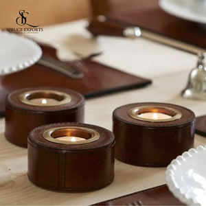 Porte-bougie en cuir minimaliste avec insert en fer arrondi Design intérieur classique et moderne Forme fantaisie - Product Image 4