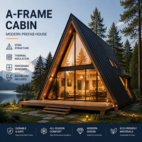 Mini-maison préfabriquée en forme de A avec salle de bain, chambre en mezzanine et fenêtres panoramiques