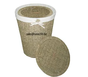 S/4 Seegras runder Wäschehämmer mit Futter Lagerkorb aus Wasserhyazinthe-Material für alle Räume Heimdekoration