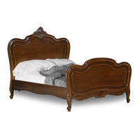 Cadre de lit double en noyer sculpté, style Louis XV français antique, pour chambre à coucher intérieure