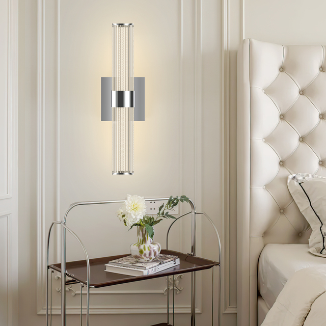 Chrome Finish 16W LED Wall Sconce with Acrylic Cylinder Shade Dimmable Warm White Light for Indoor Wall Lamps