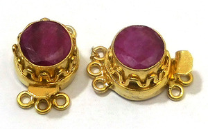 Pierre précieuse rubis 1 brin 2 brins et 3 brins fermoir boîte ronde plaqué or 18 carats 24X15X10MM fermoir de fabrication de bijoux B631 - Product Image 5