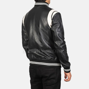 Meilleure veste en cuir de vache de haute qualité pour hommes style de rue haute avec col montant motif de lettres en toile à bas prix - Product Image 5