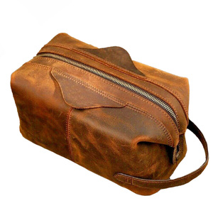 Men's Stylish High Quality Foldable for <b>Toiletry</b> Case Large Capacity Genuine <b>Leather</b> PU Cosmetic <b>Bag</b> Zipper Closure Fashionable - Product Image 3